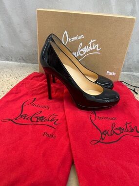 Christian Louboutin Black Patent Leather Platform Pumps with High Stiletto Heel